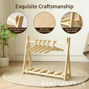 Perchero de madera para ropa de niños y mascotas, organizador plegable de 2 niveles, estante de almacenamiento duradero para dormitorio - Product Image 1
