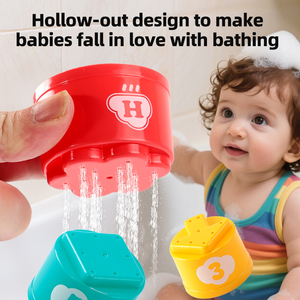 Jouet pour bébé HTL : Gobelets empilables pour le bain, la plage, le sable et l'eau, jeu de tri des chiffres, des lettres et des formes, tour d'apprentissage sensoriel Montessori - Product Image 2