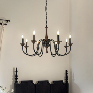 <strong>Dark</strong>-Themed Solid Wood Living Room Chandelier, American Retro Dining Candle Lamp, French Vintage Bedroom Study Casagd - Product Image 1