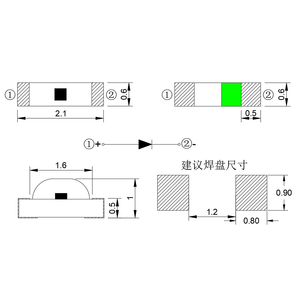 Diodo emisor de luz 462-471nm 3V Azul 0802 120 Vista lateral SMD <span class=keywords><strong>LED</strong></span> con intensidad luminosa de 100-220mcd - Product Image 2