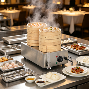Tabletop <b>Electric</b> Powered 2 Hole <b>Steamer</b> 2KW High Output Stainless Steel Robust Commercial Food Processing Cooking Equipment - Product Image 6