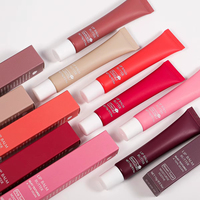 Huile à lèvres hydratante teintée au beurre végétalien en tube souple, soin fruité, effet éclat, marque privée, baume à lèvres végétalien brillant, vente en gros