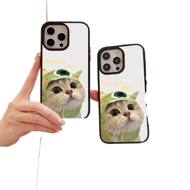 Cartoon Cute Funny Cat Dog Mirror Flip Style Phone Case for iPhone 16 Pro Max Excellent Protection Poco Compatible