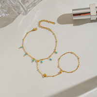Pulsera de Dedo de Turquesa Chapada en Oro de 18K, Acero Inoxidable Hipoalergénico, Diseño de Corazón, Resistente al Agua
