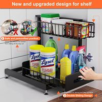 Organisateur de cuisine ajustable à 2 niveaux en métal en forme de L pour évier, solution de rangement coulissante sous l'évier