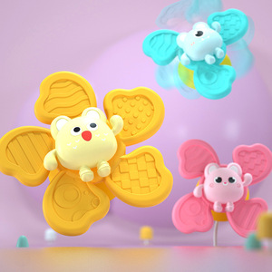 Lot de 3 jouets de dentition en silicone pour bébé, hochets sensoriels en plastique, moulin à vent rotatif pour le bain avec ventouse - Product Image 2