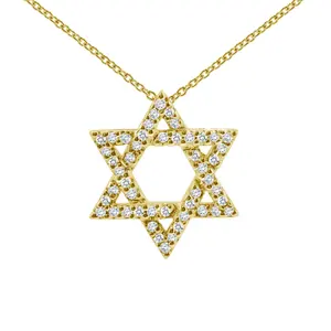 psj customized 925 Sterling silver cubic zirconia jewish Star of David Necklace Sparkling in 14k Gold plated