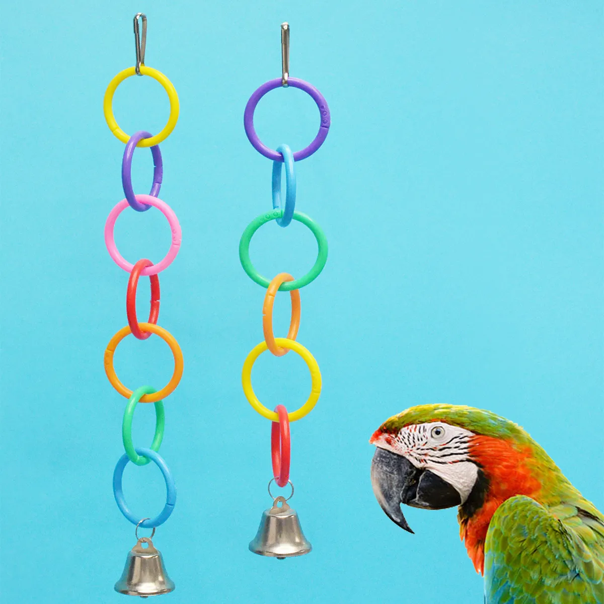 Midepet Vogels Plastic Ring Kettingschakels Spelen Kleurrijke Ronde Haakjes Schommel Klimkooi Speelgoed Met Bel Decoratie Papegaai Speelgoed