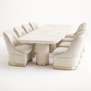 Luxurious Marble <b>Dining</b> <b>Table</b> with Velvet Chairs Modern Wood Base 6/8 <b>Seaters</b> for Hotel Apartment Use - Product Image 1