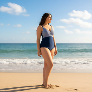 Costume da bagno intero HDJ Plus Size con controllo pancia, vita alta, blocchi di colore e scollo incrociato, da donna BZ77079 - Product Image 4