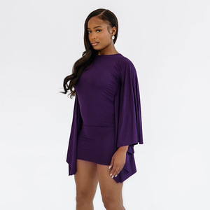S3180-elegant Abito Mini Aderente a Maniche Lunghe Stile Batwing Color Albicocca per Donna, Ideale per Feste - Product Image 6