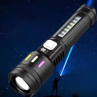 Lampe torche LED rechargeable USB P50 noire avec affichage numérique, 5 modes, zoom, en plastique, avec bande fluorescente