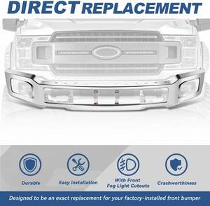 फ्रंट बम्पर प्रभाव फेस बार फोर्ड F-150 (गैर रैप्टर मॉडल) 2018-2020, पॉलिश क्रोम के साथ संगत क्रोम - Product Image 6