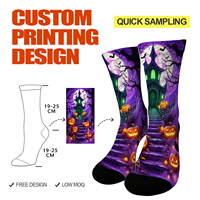 Chaussettes d'hiver pour hommes en Spandex/Polyester avec impression numérique personnalisée, motif Halloween, maison hantée, citrouille, chauve-souris, impression 3D sur toute la surface