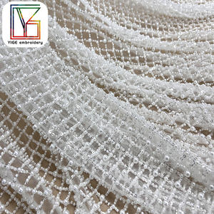 Di lusso ad alta densità perline di perle tessuto di pizzo <span class=keywords><strong>bianco</strong></span> francese da sposa pesante con perline in <span class=keywords><strong>Tulle</strong></span> tessuto di pizzo per abito da sposa - Product Image 3