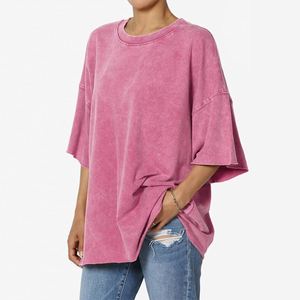 Camiseta extragrande vintage con lavado ácido de 280gsm de talla grande personalizada para mujer, camiseta informal holgada con cuello redondo para verano - Product Image 2