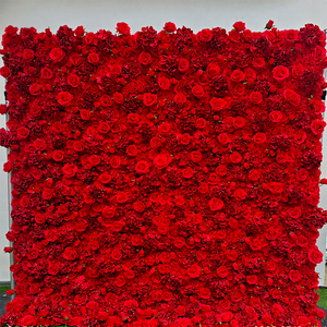 Mur de fleurs artificielles en soie douce à effet 3D fait à la main, rose rouge, vente chaude, pour la décoration de mariage, la décoration de la Saint-Valentin - Product Image 1