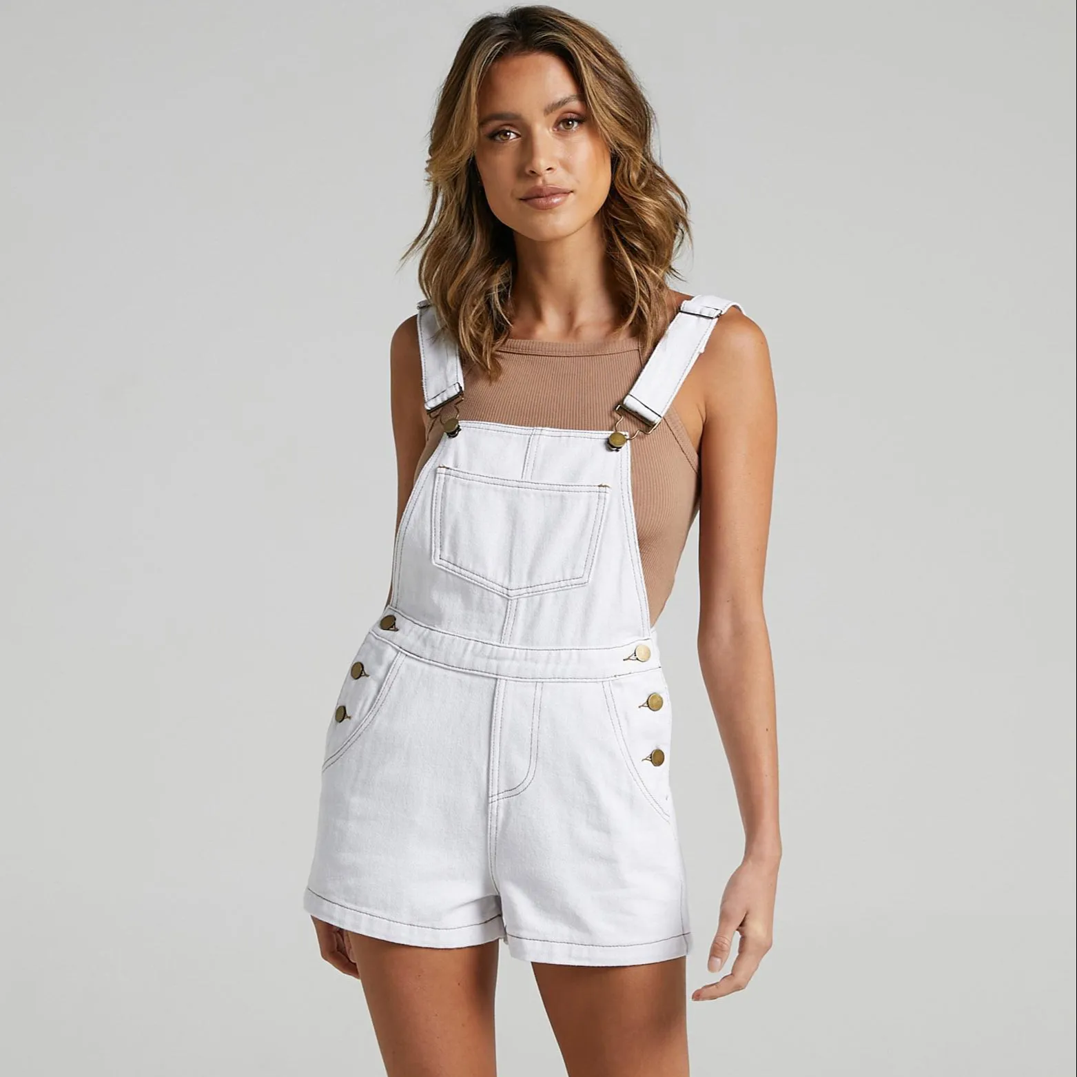 Women Denim Jeans Jumpsuits Sports double-shoulder straps worn white casual commuter denim onesie casual