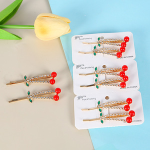 Pinza para el pelo de cereza con diamantes de imitación de 10 cm, pinza de punta para uso diario, accesorio para el cabello - Product Image 4
