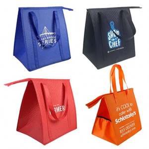 Sac isotherme réutilisable et portable en non-tissé, avec fermeture éclair, rouge et bleu, pour livraison, transport thermique, sac à main, motif lettres, sac à déjeuner bento - Product Image 2