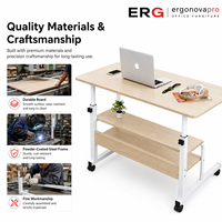 Modern multifunctioneel houten, in hoogte verstelbaar nachtkastje met wielen, 3-laags opbergruimte, computertafel voor slaapkamer en thuiskantoor