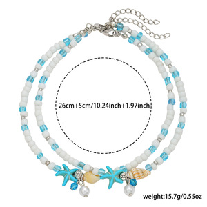 Cheville réglable pour femme avec perles de rocaille, étoile de mer et conque, pendentif perle, style vacances d'été, ornement de pied - Product Image 4