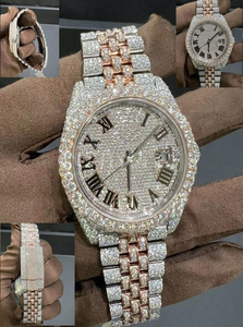 Full Iced Out Mechanical Automatic Stainless Steel Rose <b>Gold</b> Diamond Moissanite <b>Tester</b> Watch for Business Gift - Product Image 1