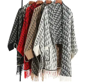 Einzigartiges Design Imitierter Nerz Woll schal Pullover Gestrickter Poncho Mit Ärmeln Damen pullover