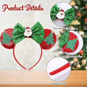 Diadema con lazo y orejas de ratón de Navidad, <span class=keywords><strong>Aro</strong></span> para el pelo para mujeres y niñas, bandas para el pelo de lentejuelas, accesorios para el cabello con patrón de árbol de Navidad - Product Image 4