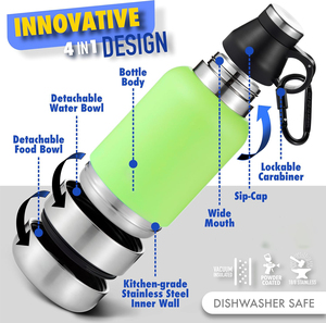 Bouteille d'eau pour chien portable isolée étanche de 32 oz, nourriture et liquides de voyage tout-en-un pour voiture, camping, bols et mangeoires pour animaux de compagnie - Product Image 2