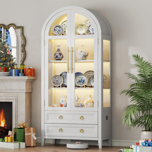 Vitrina Moderna Arqueada de Madera Hecha a Mano con Puertas de Vidrio, Gabinete de Almacenamiento Blanco para Sala de Estar, Apartamento o Escuela - Product Image 1