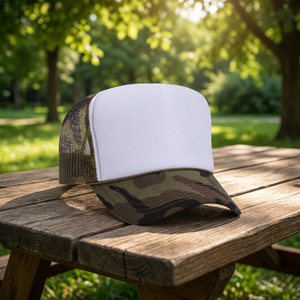 Casquette Trucker en Mousse à 5 Panneaux avec Logo Personnalisé, Forme <span class=keywords><strong>Otto</strong></span>, Dos en Maille Camouflage, Cordon et Maille Imprimée - Product Image 1