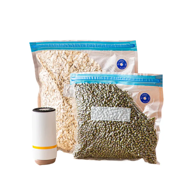 Reusable Vacuum Food Storage Bag Transparent Freezer Ziplock Seal Bag Set With Pump For Snacks Fruits vegetable And meat Storage