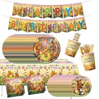 Ensemble de 10 pièces pour fête d'anniversaire sur le thème des animaux de la jungle, girafe, dinosaure, musique, assiettes en papier jetables, gobelets, nappe, fournitures de fête