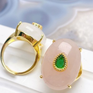 <span class=keywords><strong>Bague</strong></span> ajustable en gros, style Cour Française, ornée de diamants, avec <span class=keywords><strong>cabochon</strong></span> ovale en pierre naturelle et <span class=keywords><strong>cristal</strong></span> de guérison - Product Image 4