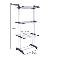 Porte-vêtements pliant télescopique sur pied à double barre, étagère à linge multi-niveaux en métal avec roulettes