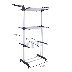 <span class=keywords><strong>Porte</strong></span>-vêtements pliant télescopique <span class=keywords><strong>sur</strong></span> pied à double barre, étagère à linge multi-niveaux en métal avec roulettes - Product Image 6