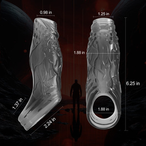 Bulging Wolf Tooth Sleeve Transparent Black <b>TPE</b> 6.25 In Length For Men Adult Use - Product Image 1