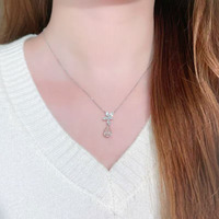 Collier Pendentif Ajustable pour Femme en Or Rose et Blanc 18K avec Diamant de Laboratoire Rose en Forme de Goutte à Quatre Griffes, Charme Diamant de Laboratoire Coloré