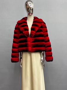 Abrigo de piel de <span class=keywords><strong>Chinchilla</strong></span> Rex de estilo ruso, abrigo de piel de invierno de Color teñido, abrigo de piel cálido para mujer - Product Image 2