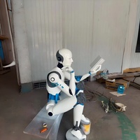 Escultura Humanoide Futurista de Acero Inoxidable Pulido, Estatua de Arte Científico-Ficción Moderna para Espacios Comerciales
