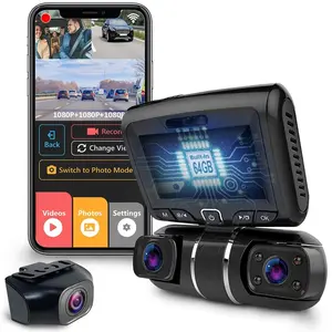 Caméra de tableau de bord à 3 canaux 1080P cabine avant arrière LCD 3 pouces infrarouge Vision nocturne Angle lentille avec wifi boîte noire de voiture