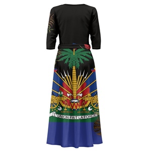 Vestidos Vintage con patrón haitiano para mujer, manga 3/4, cuello en V, vestido Max con bolsillos, Vestidos elegantes con Curvas elegantes a la moda para mujer - Product Image 4