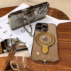 <span class=keywords><strong>Coque</strong></span> de téléphone support magnétique pliable transparent de luxe <span class=keywords><strong>pour</strong></span> <span class=keywords><strong>iPhone</strong></span> 16 15 14 <span class=keywords><strong>13</strong></span> 12 Pro Max Protection complète de l'objectif placage antichoc couverture arrière - Product Image 2