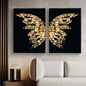 Pintura abstracta geométrica de mariposa dorada, póster de lona, arte de pared minimalista, impresión moderna, imagen para el hogar y la sala de estar