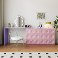 Table de toilette de style minimaliste moderne avec tiroirs rétractables, meuble de rangement d'angle en bois massif intégré.
