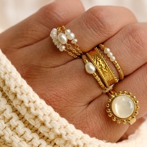 Ensemble de bracelet et bague en perles d'eau douce naturelles tissées à la main YF8276 INS, plaqué <span class=keywords><strong>or</strong></span> 18 carats, acier inoxydable étanche - Product Image 6