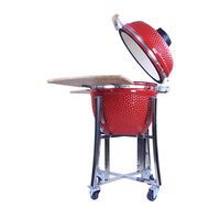 Usine OEM/ODM - Barbecue Kamado en céramique pour le camping en plein air avec support en acier inoxydable, tables latérales et roues