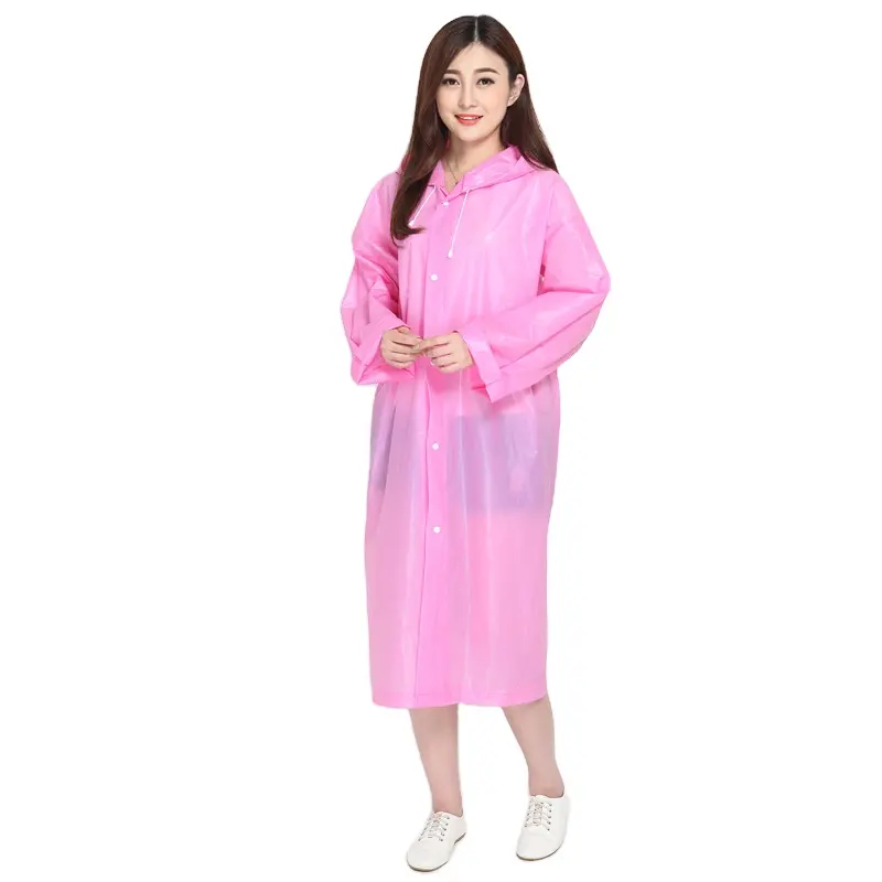 Long EVA Material Plastic Raincoat Waterproof Translucent Rain Coat Adults Outdoor With Plastic Sleeve