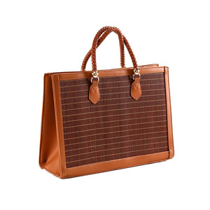 Bamboo Woven Tote <b>Bag</b> Vintage Chinese Style Handmade Brown Solid Color Women's <b>Bag</b> - Product Image 5